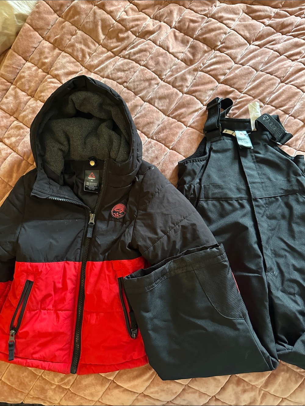 Gerry Weber Black and Red Hooded Puffer Jacket with Bib Snow Pants